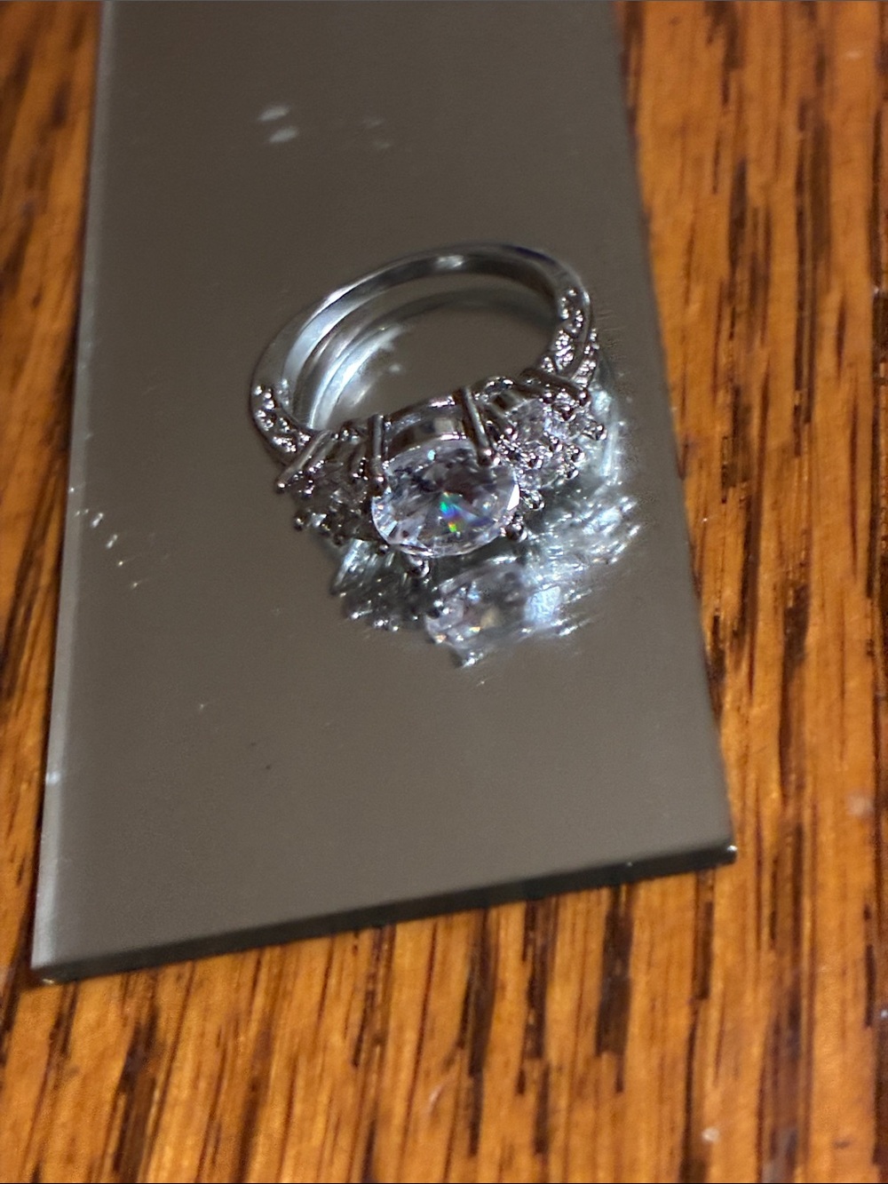 Silver-tone Clear Cubic Zirconia Halo Engagement Ring